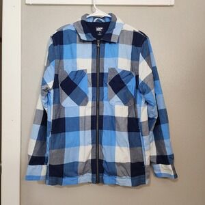 Lands' End Lined‎ Cotton Spandex Plaid Jacket Shacket Zip Size Small
